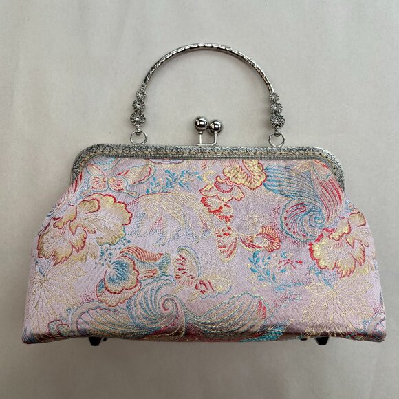 Vintage Pearly Pink Jacquard Handbag - Picture 1 of 12